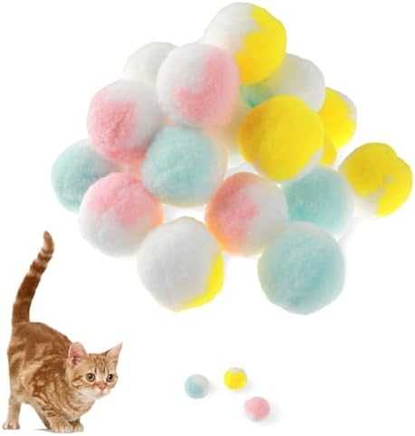 TIESOME Lot de 30 balles de jouet pour chat - Balles pour l'intérieur - Silencieuses - Haute élasticité - Doux et sûr - Balle à pompons - Exercice de chasse pour chat - Jouets interactifs à mâcher