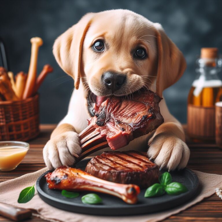 chien mange viande