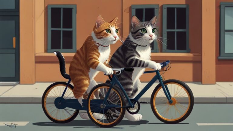 Default two cats in a tandem bike cartoon
