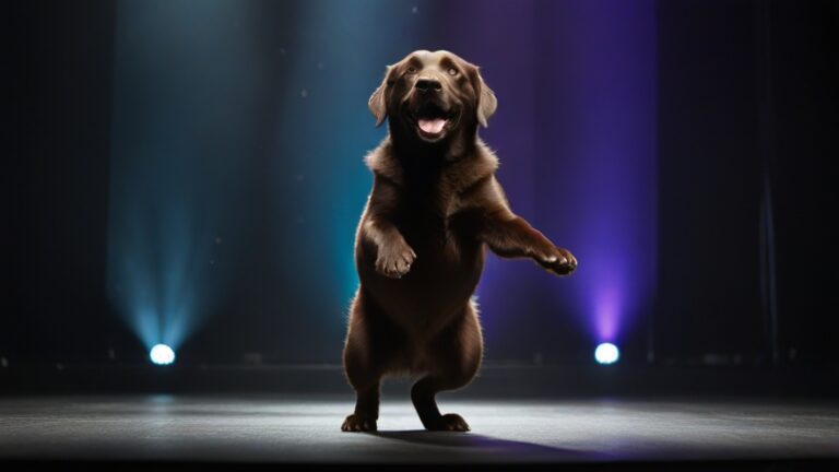 Default crazy labrador chocolate dancing on stage