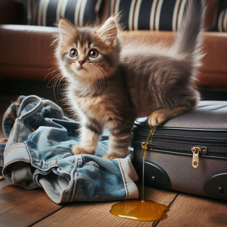 chaton urine également sur les affaires de voyages et les bagages