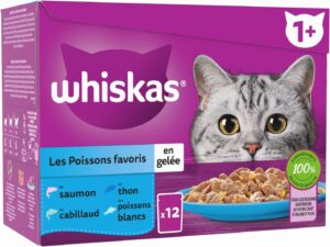 Découvrez le Super Lot WHISKAS : 48 Sachets Succulents pour Chats - 4 Délices de Poisson Irrésistibles en Gelée!