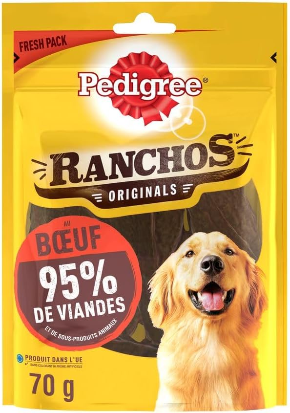 Découvrez les friandises irrésistibles Pedigree Ranchos : des récompenses riches en viande qui enflamment les papilles de votre chien !