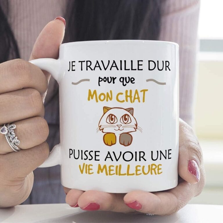 Réveillez votre chat ! Tasses hilarantes : 'Je bosse dur pour sa vie de roi' - Cadeaux incontournables !