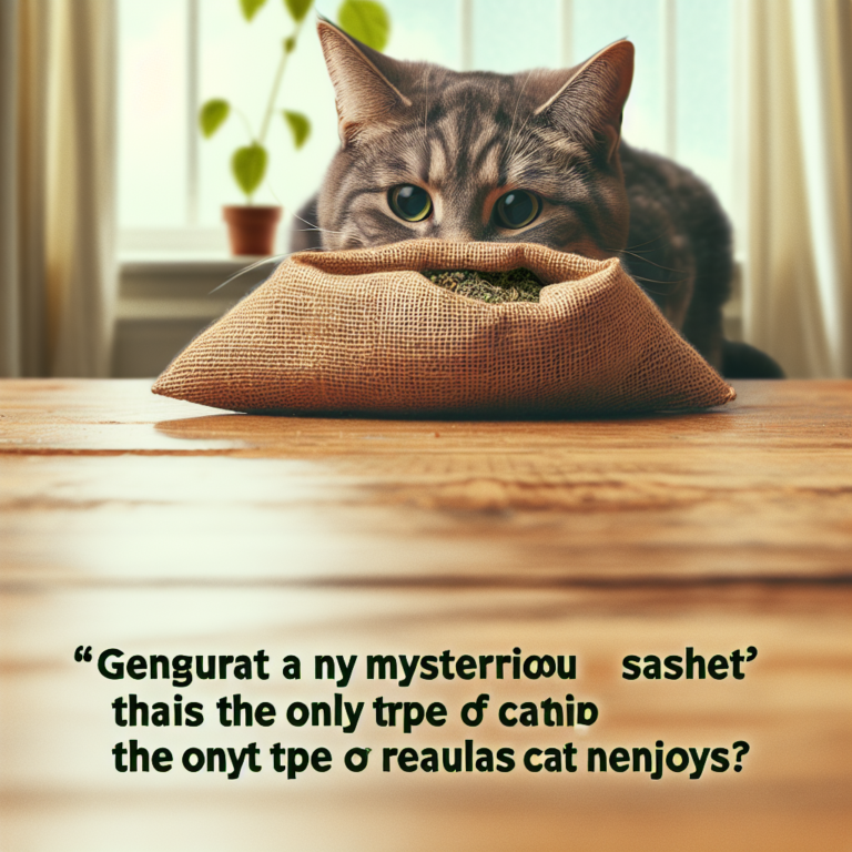 "Ce chat n'aime pas l'herbe à chat, sauf ce sachet mystérieux ! Où le trouver ?".