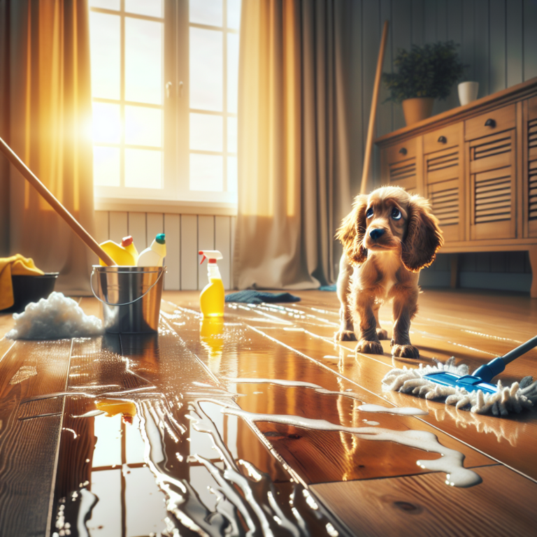 "Urine de chien sur parquet : Comment enlever les taches efficacement ?!".