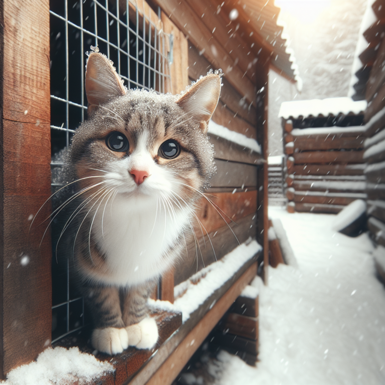 Un chat d'extérieur dans un chenil à cause du froid, pourquoi ?.